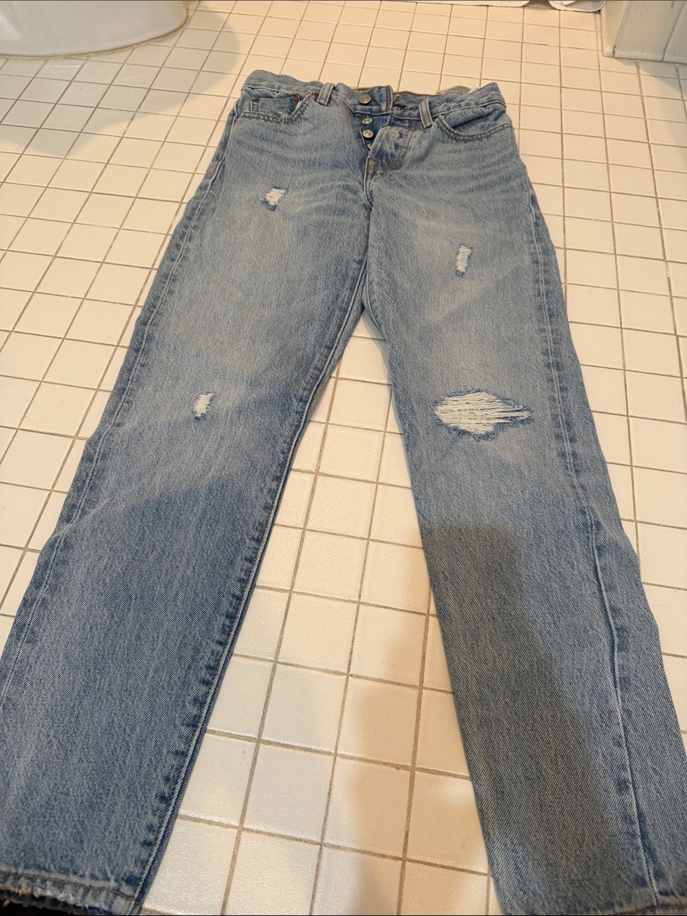 Levi's Light Blue Straight Leg Distressed Jeans